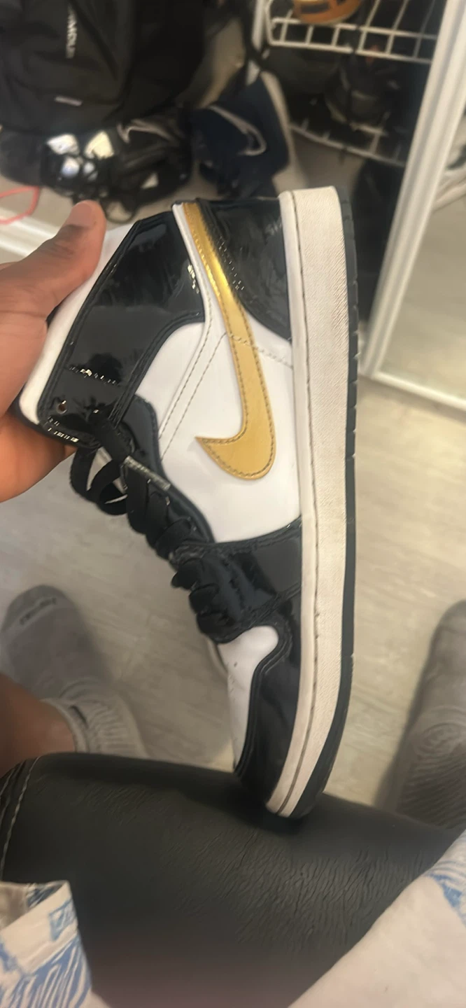Air Jordan 1 Mid Black White Gold Sneakers - photo 5