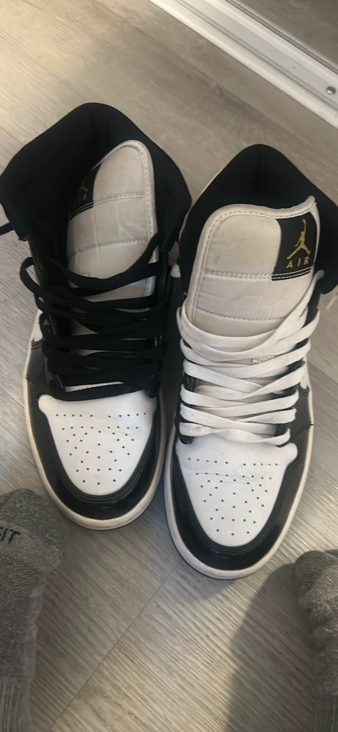 Air Jordan 1 Mid Black White Gold Sneakers - photo 3