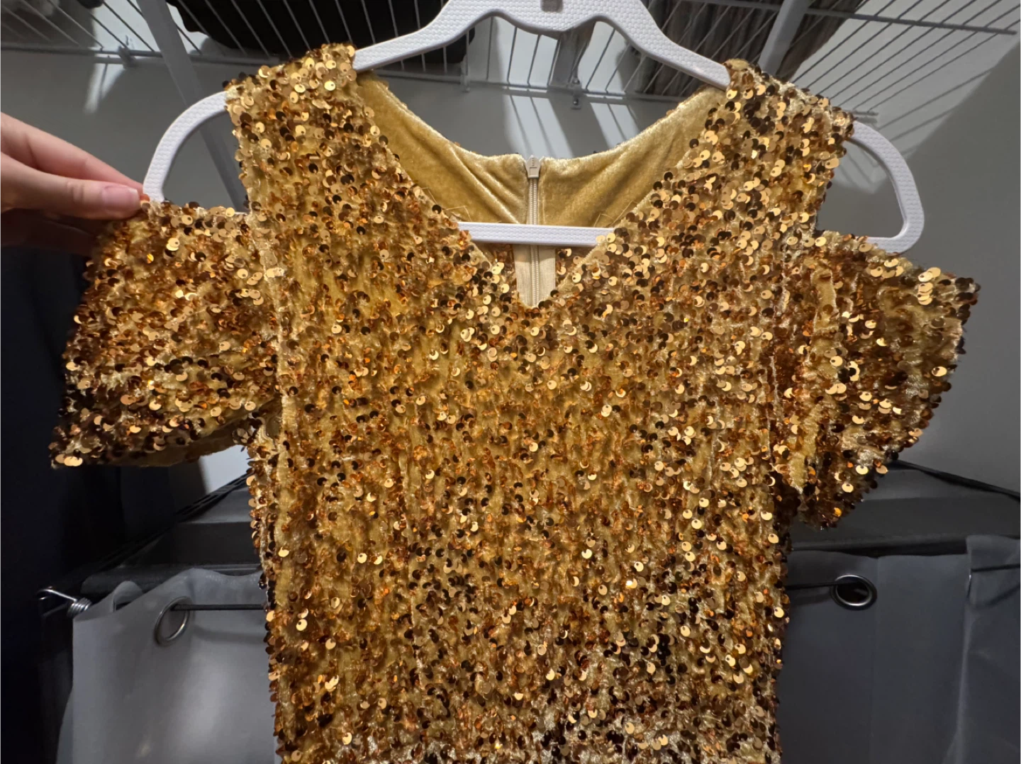Gold Sequin Cold Shoulder Prom Dress