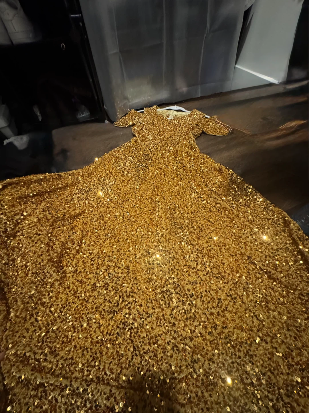 Gold Sequin Cold Shoulder Prom Dress - photo 2