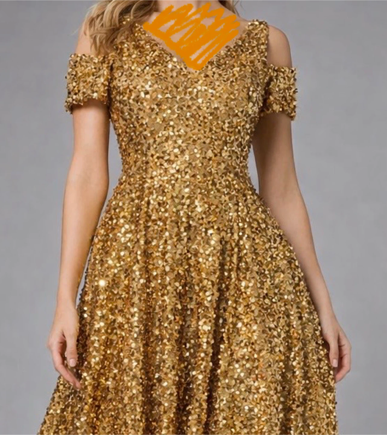 Gold Sequin Cold Shoulder Prom Dress - photo 3