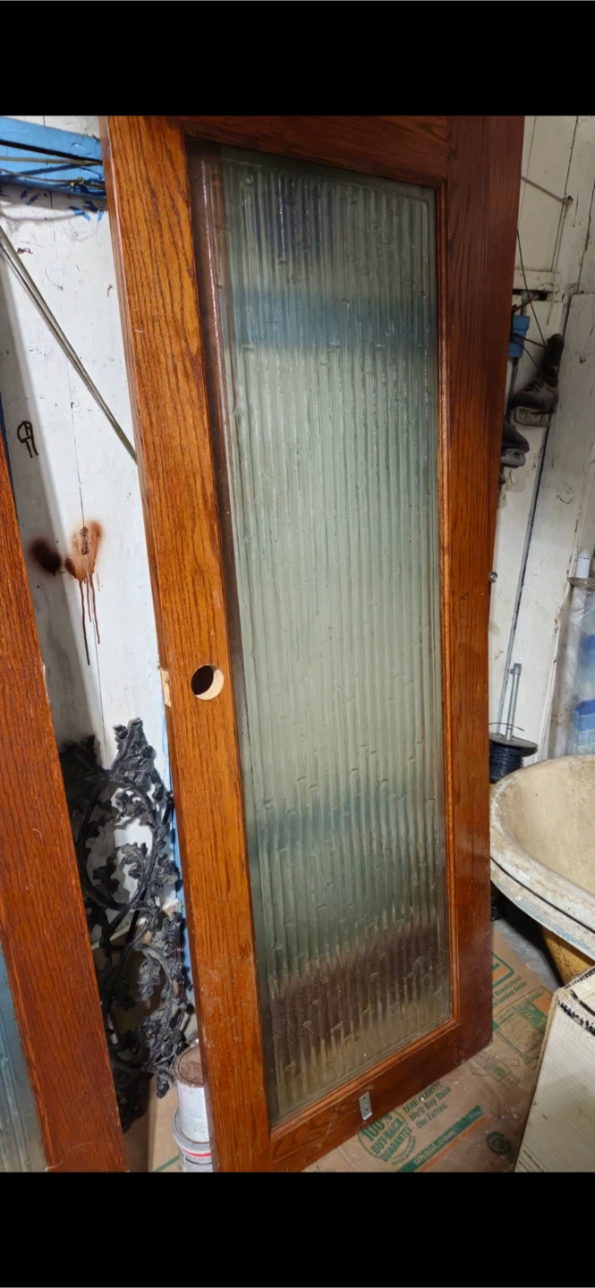 Vintage Oak Wood Glass Pane Interior Door