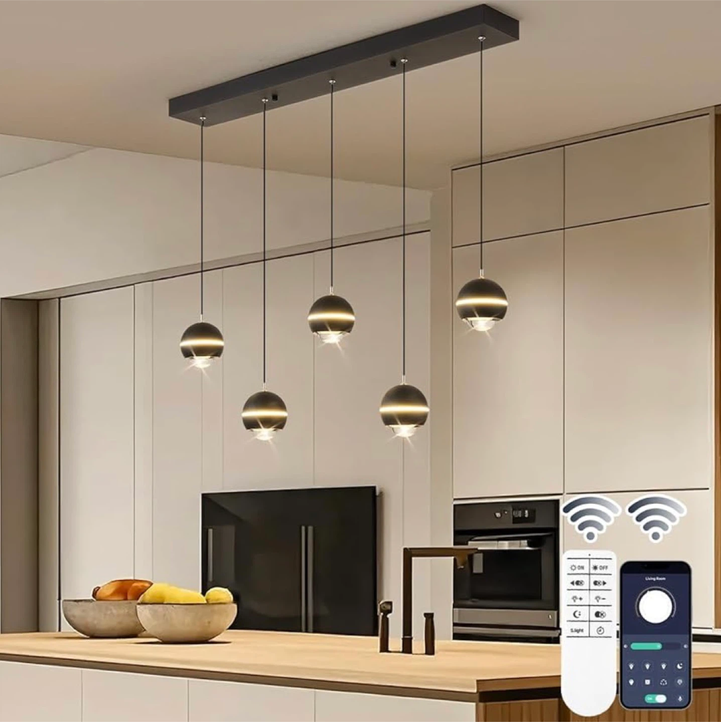 Modern 5-Light Pendant Chandelier with Remote