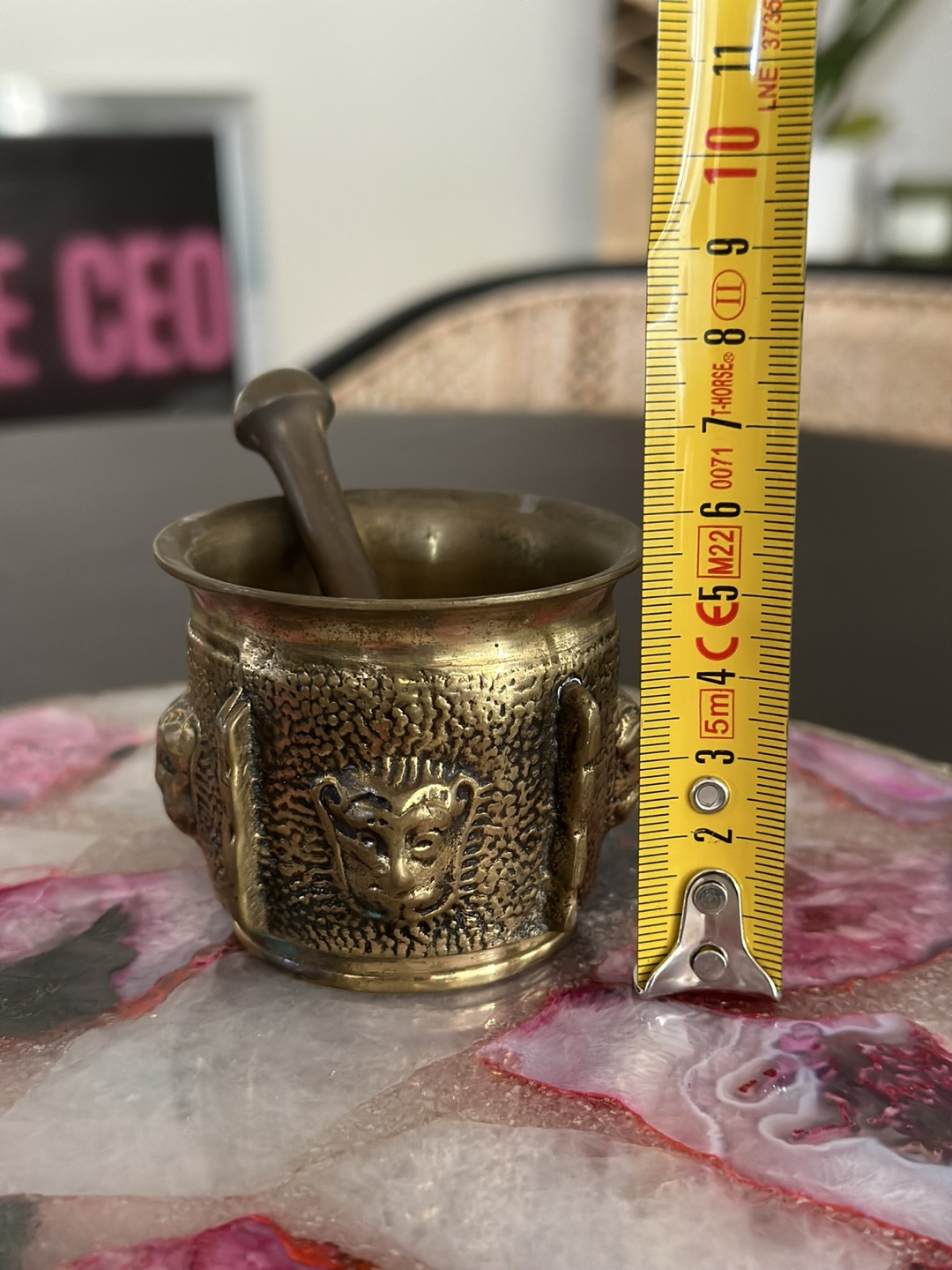 Vintage Brass Mortar & Pestle with Lion Heads from Portugal - photo 4