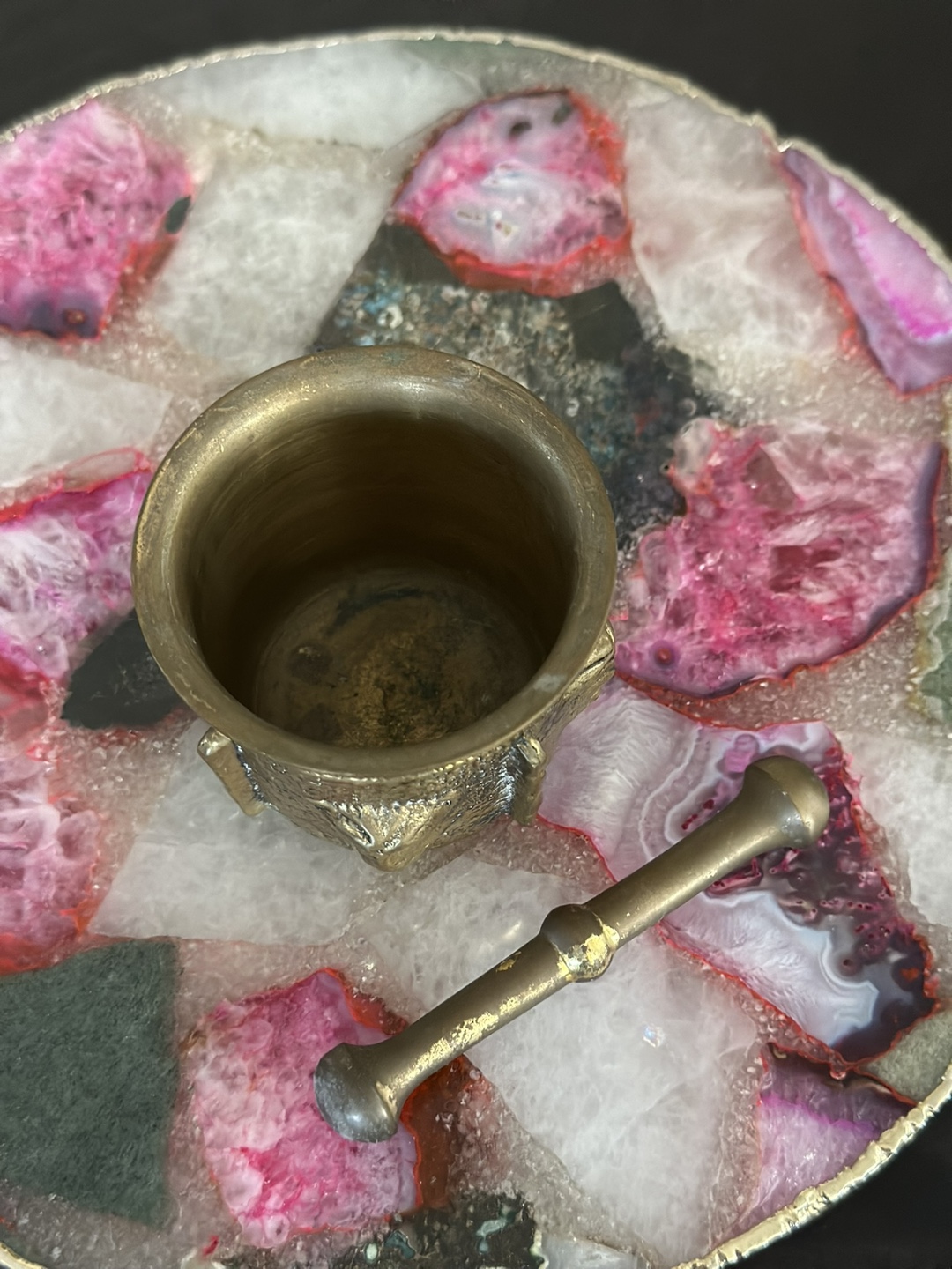 Vintage Brass Mortar & Pestle with Lion Heads from Portugal - photo 3