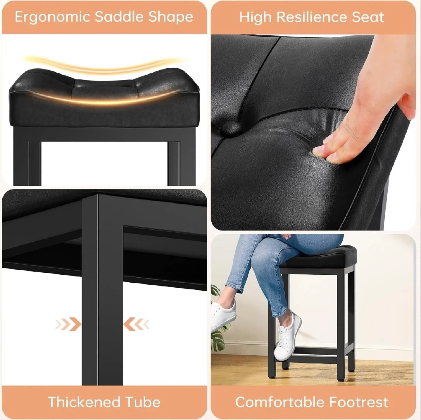 Black Counter Height Stool with Tufted Seat, set of 3 - photo 3
