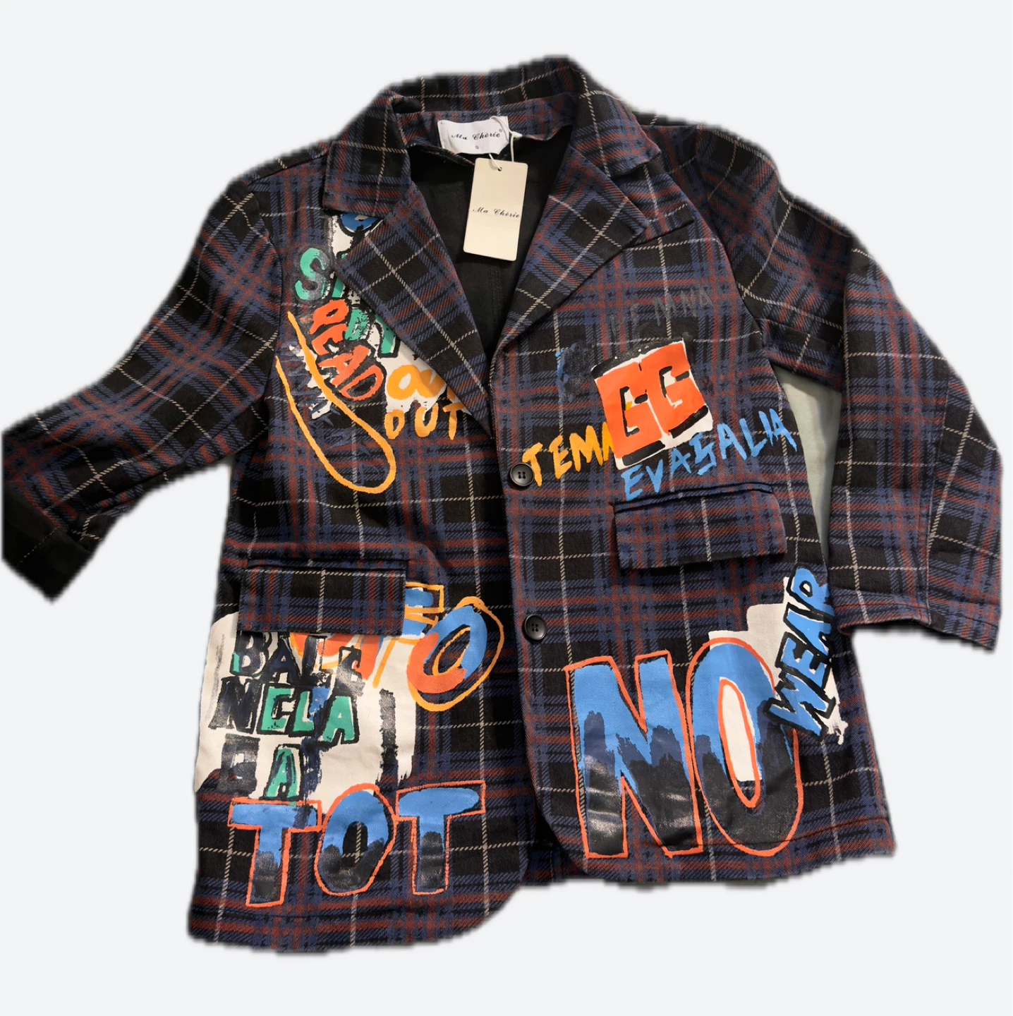 Ma Cherie Plaid Blazer Jacket with Graffiti Print - photo 3