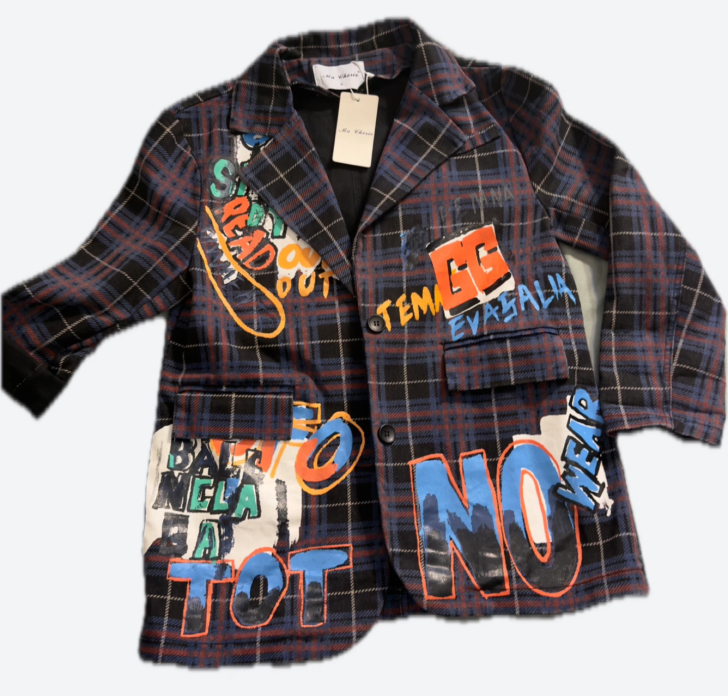 Ma Cherie Plaid Blazer Jacket with Graffiti Print - photo 4