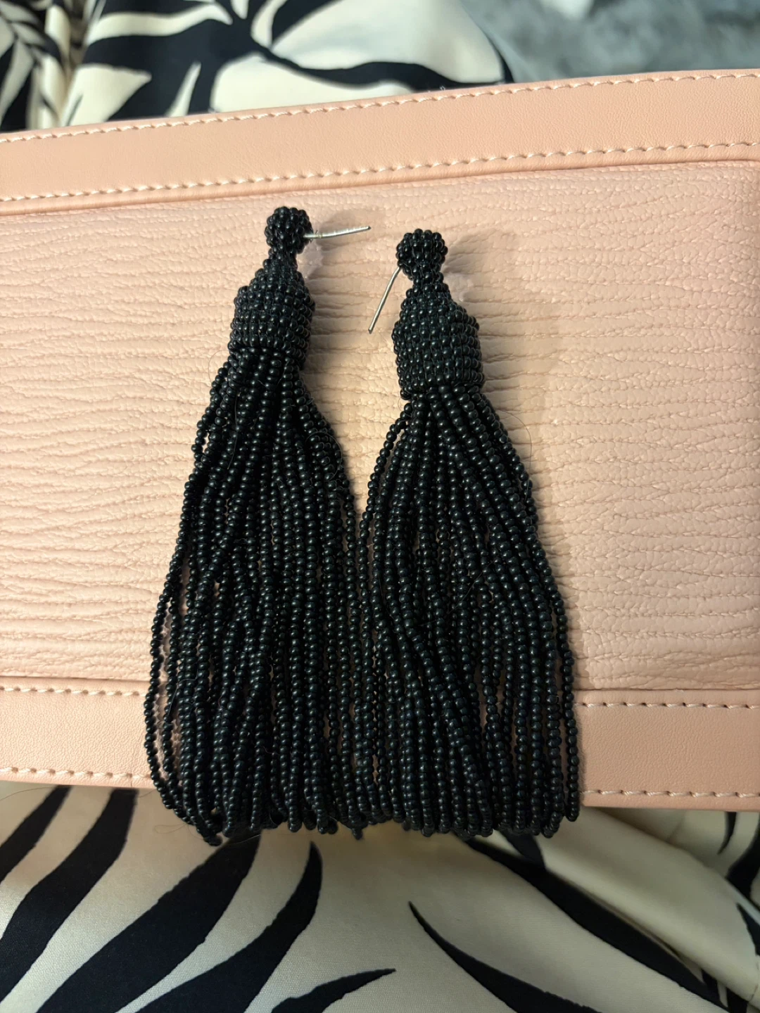 Black Beaded Tassel Earrings