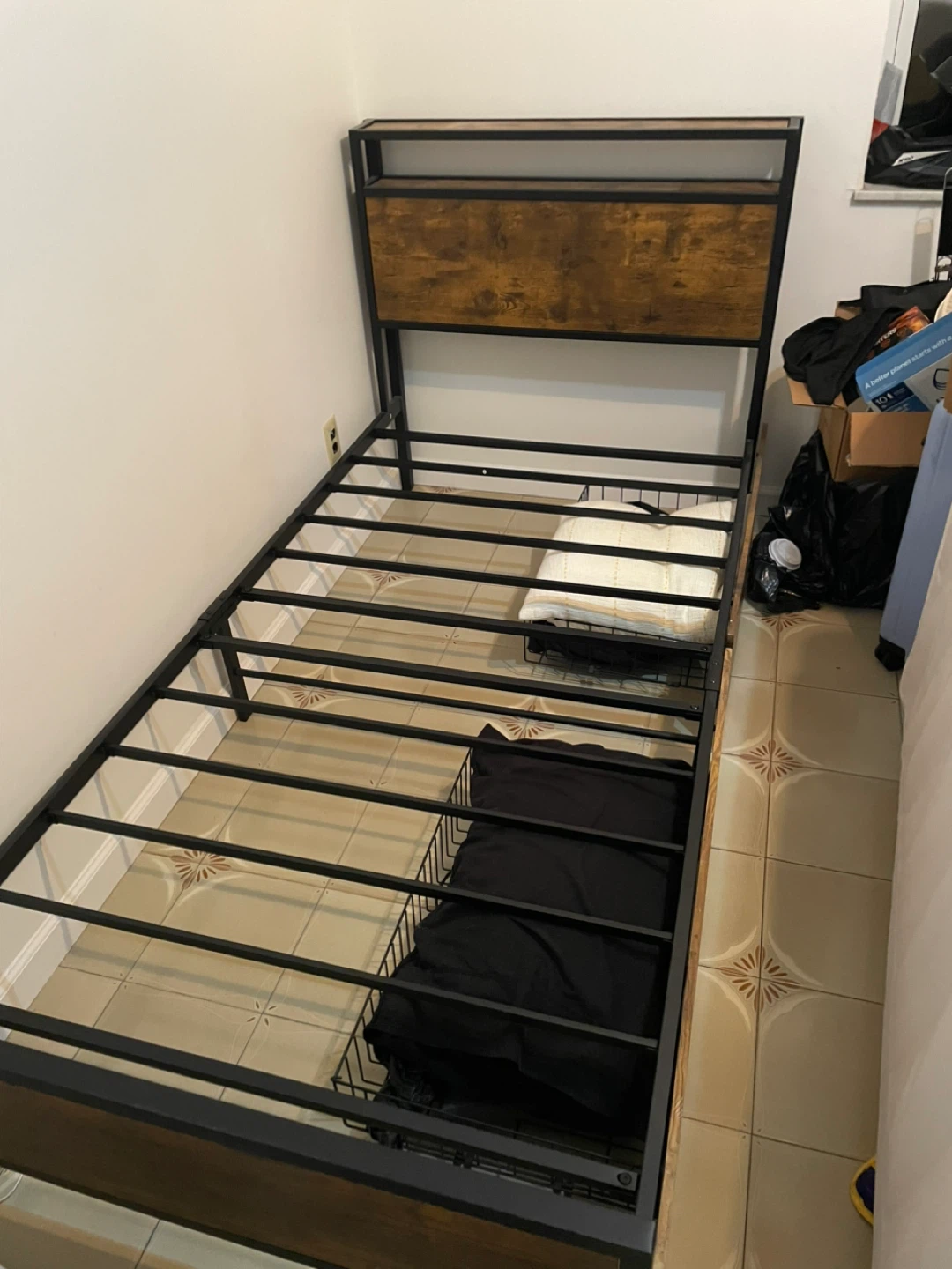 Twin Size Metal Bed Frame with Wood Headboard - photo 3