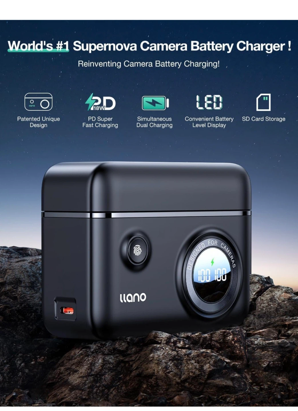 Llano Dual Battery Charger for DMW-BLK22 Batteries