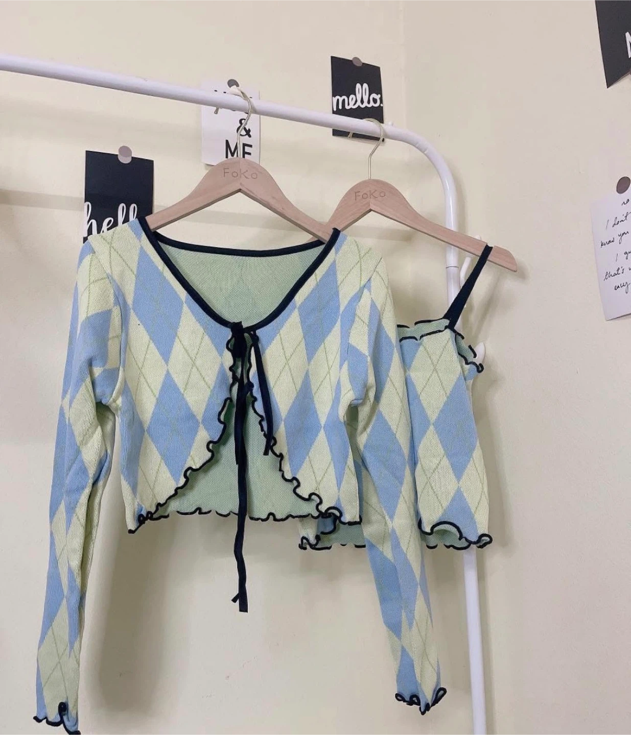 Argyle Knit Cardigan Set