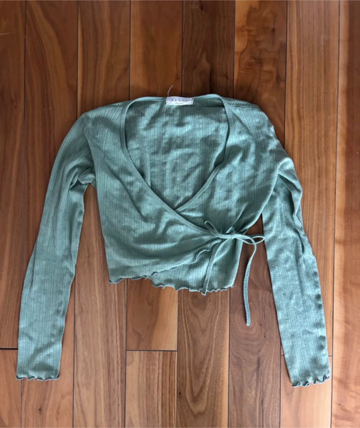 Sage Green Ribbed Wrap Top - photo 3