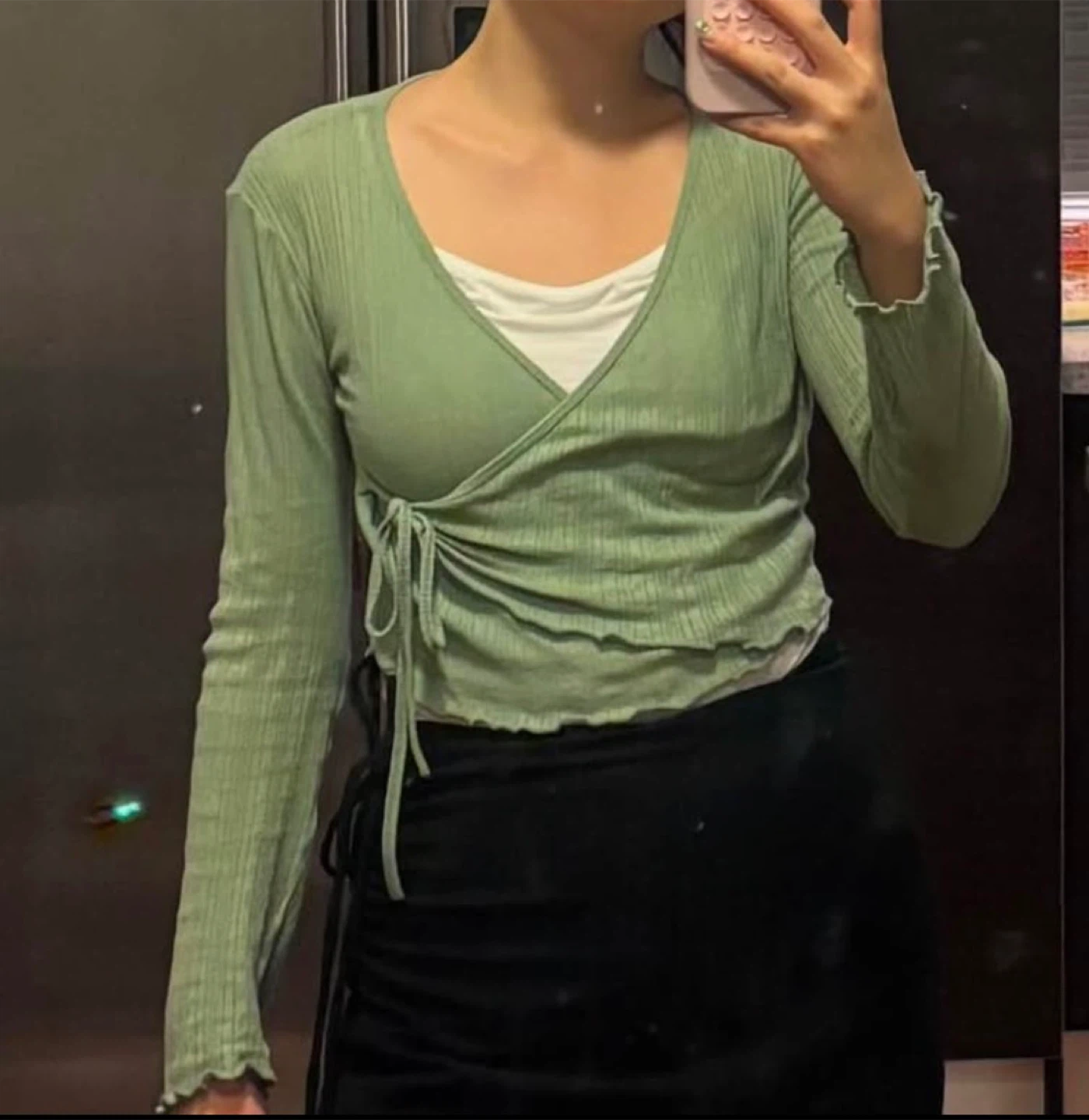 Sage Green Ribbed Wrap Top - photo 2