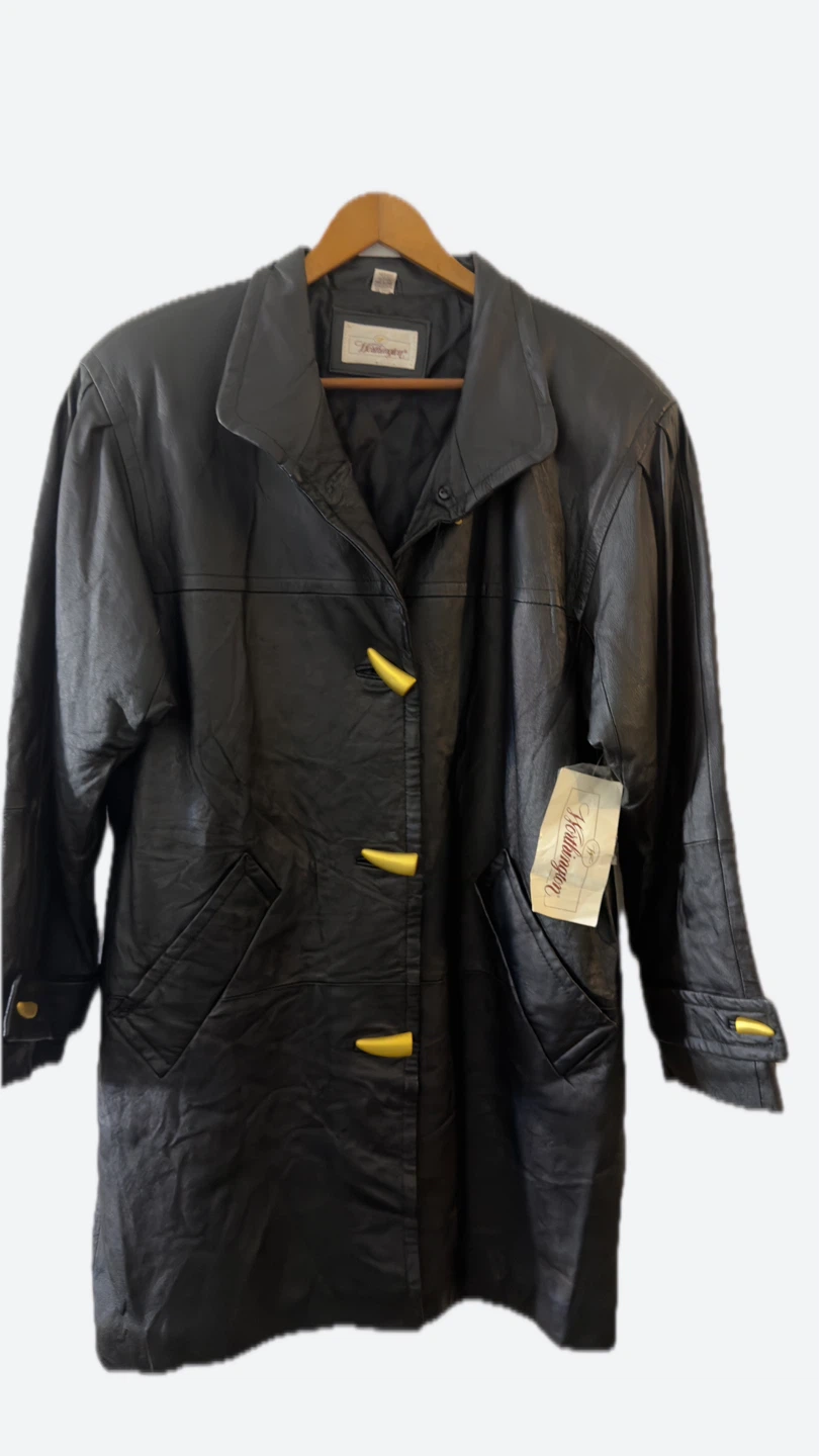 Worthington Black Leather Trench Coat with Yellow Accents - photo 2