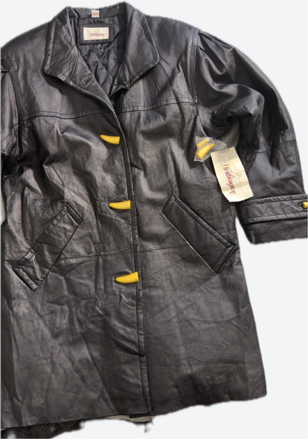 Worthington Black Leather Trench Coat with Yellow Accents - photo 4