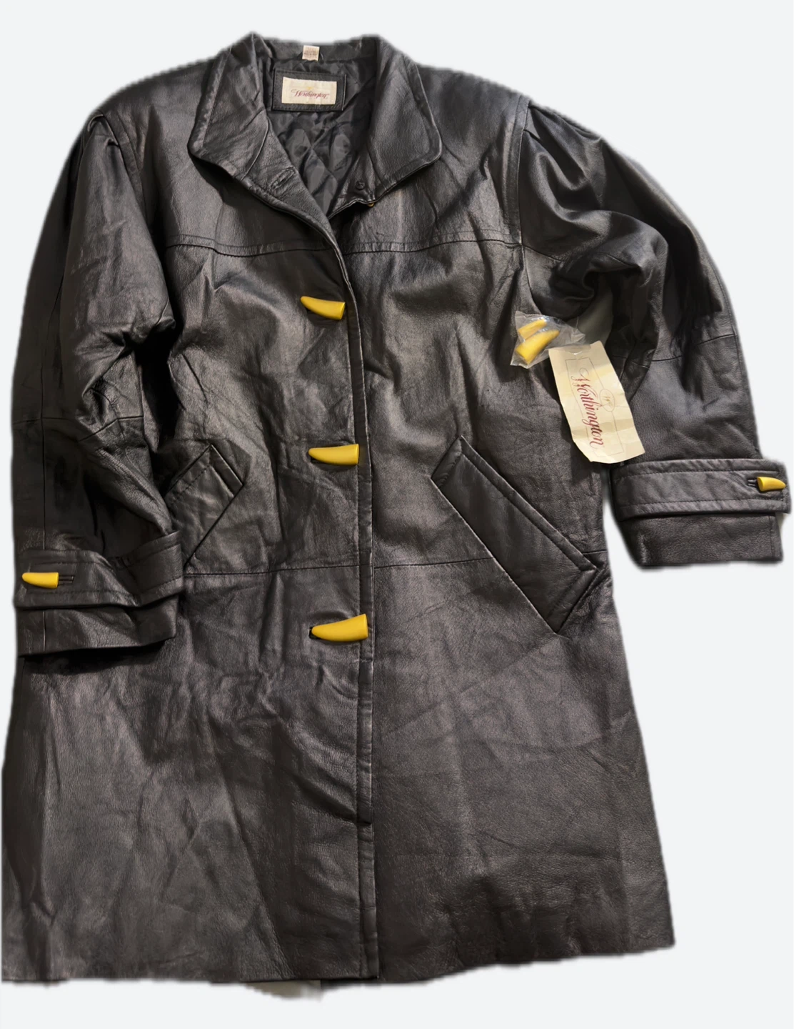 Worthington Black Leather Trench Coat with Yellow Accents - photo 5