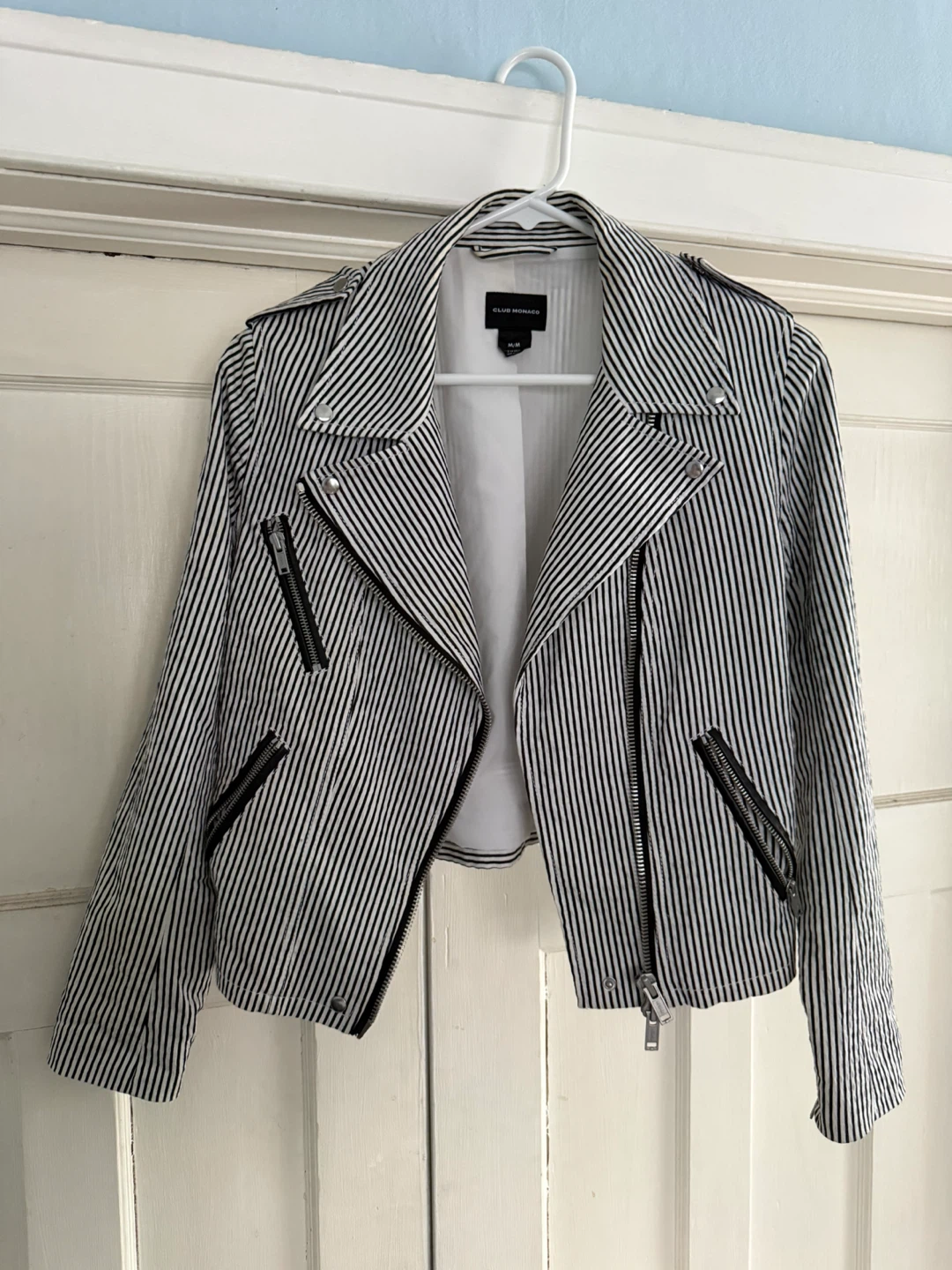 Club Monaco Striped Moto Jacket