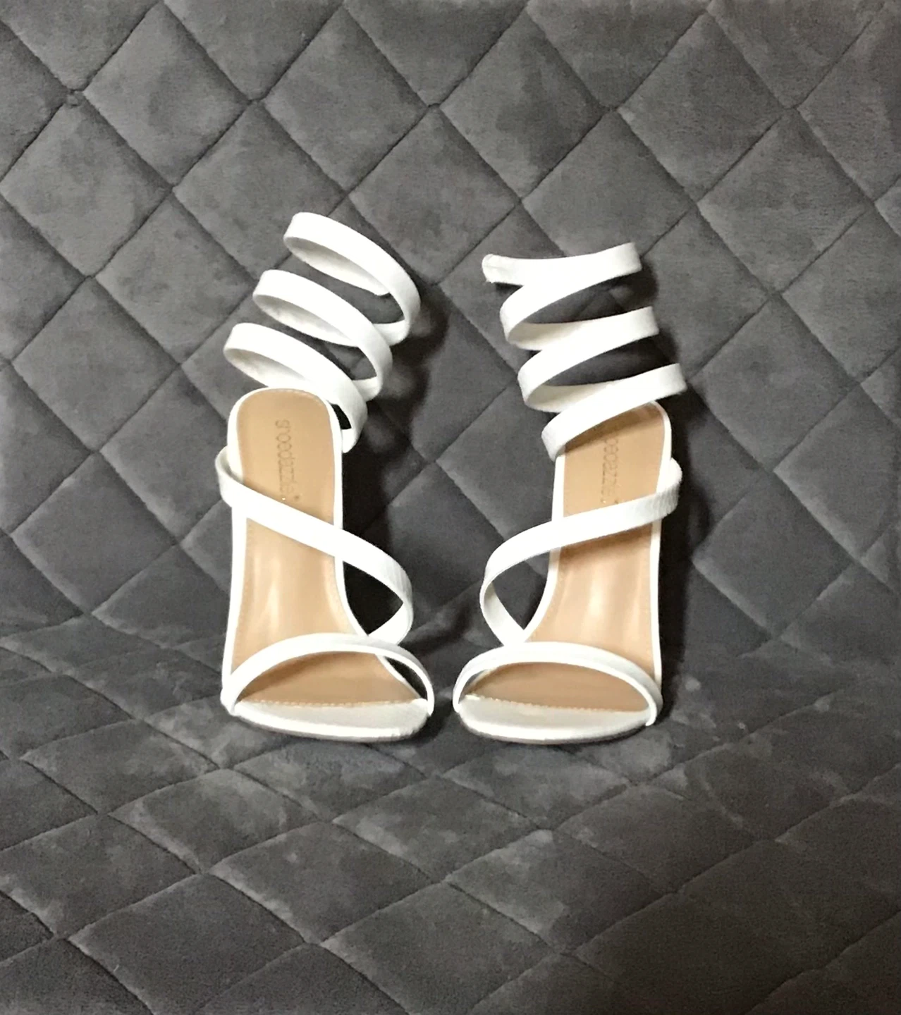 White Strappy Spiral Heels