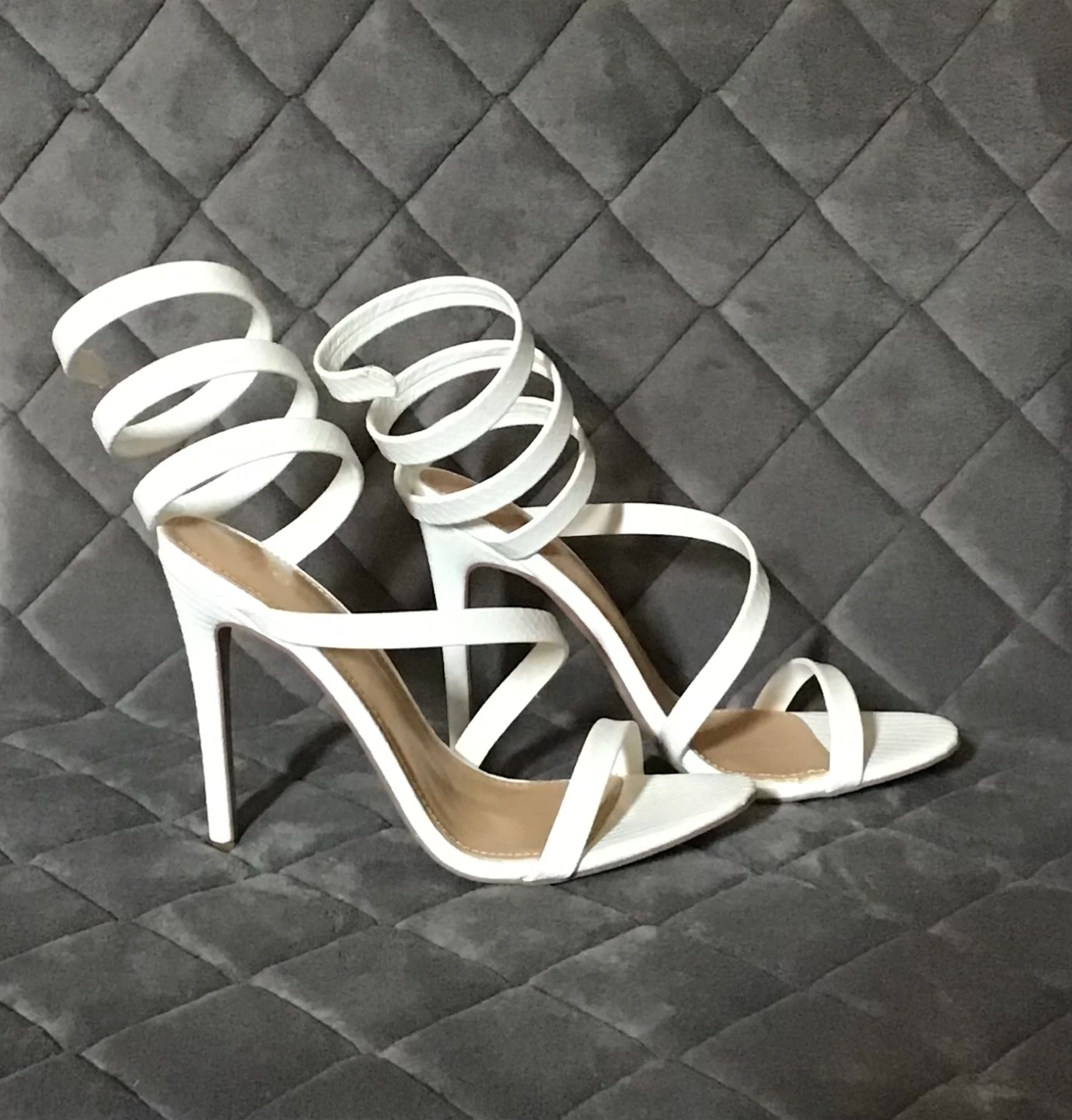 White Strappy Spiral Heels - photo 2