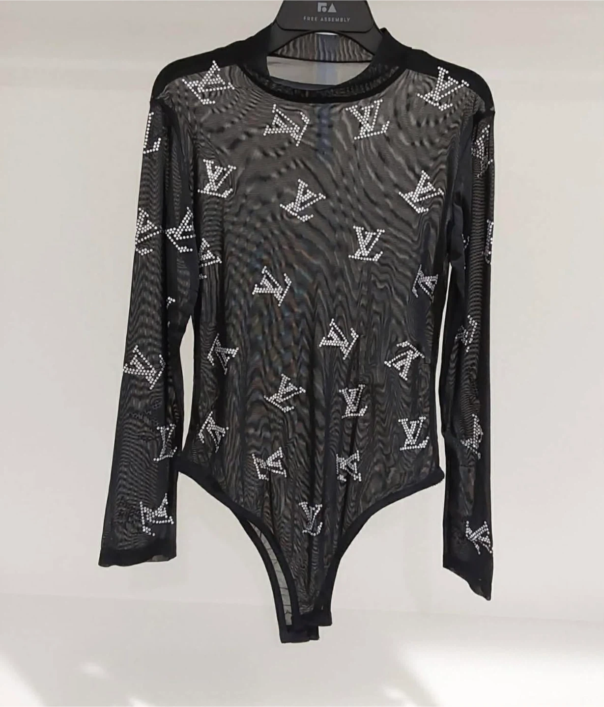 Black Mesh Bodysuit with Rhinestone CC Logo - photo 2