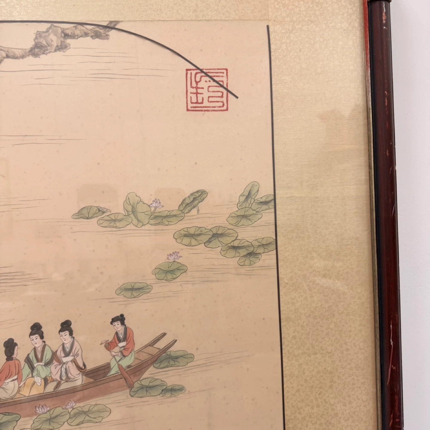 Framed Asian Art Painting with Figures and Water Scene - photo 5