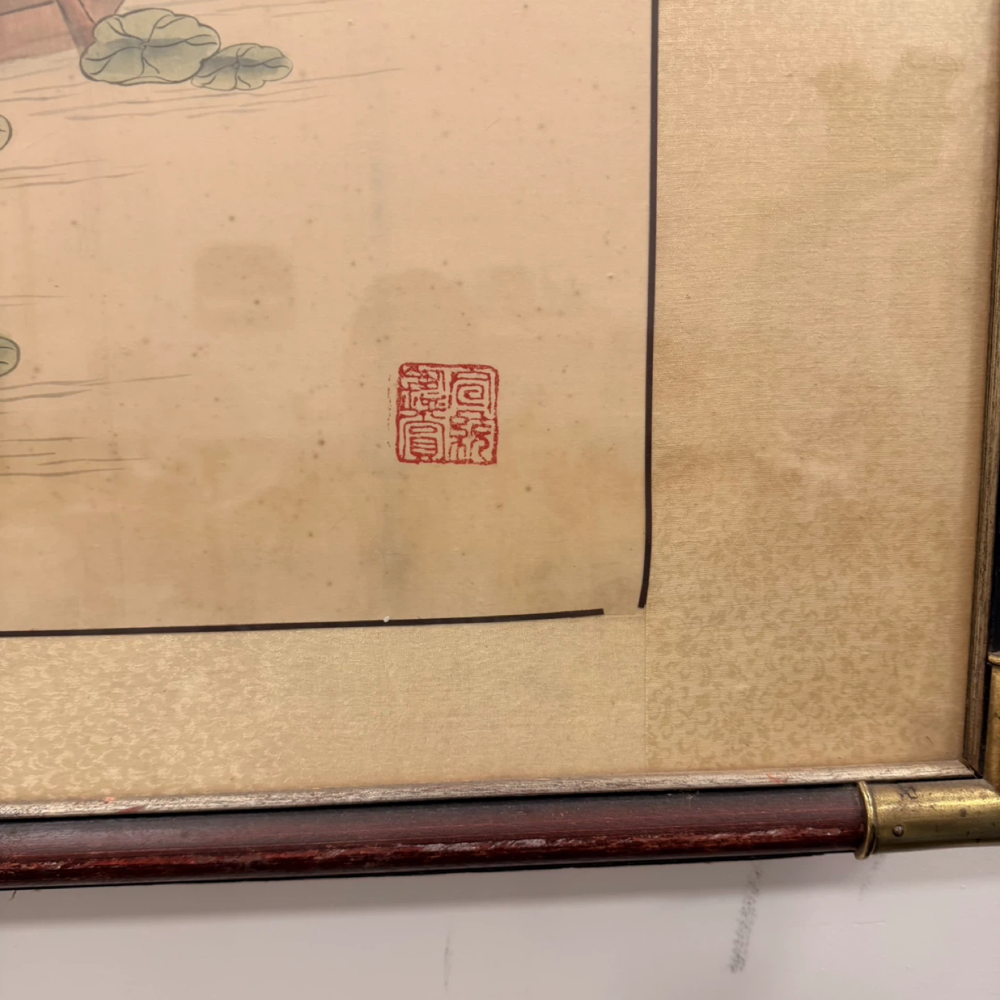Framed Asian Art Painting with Figures and Water Scene - photo 3