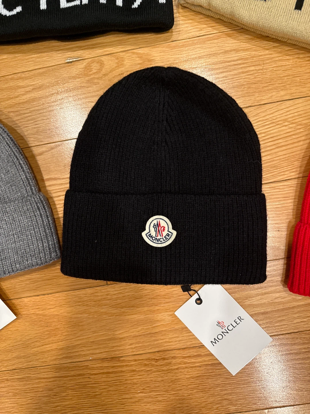Moncler Black Ribbed Beanie