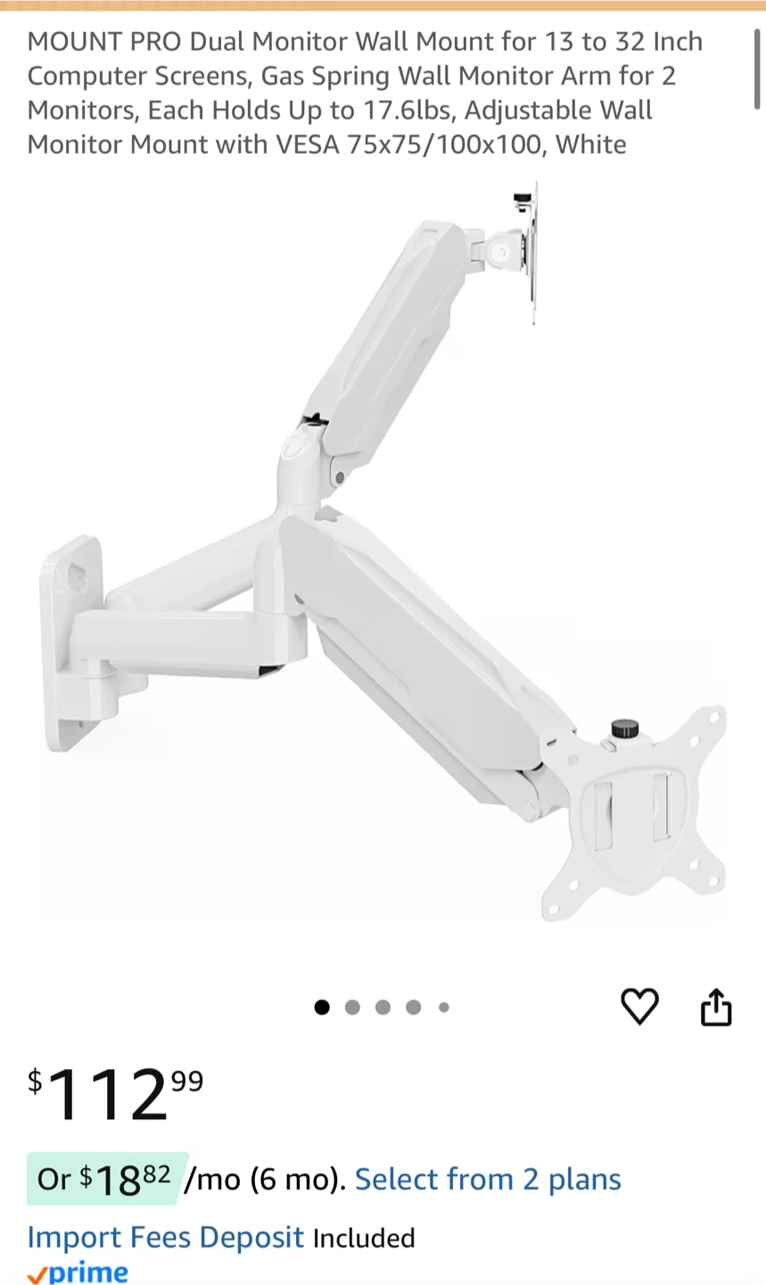 MOUNT PRO Dual Monitor Wall Mount - White