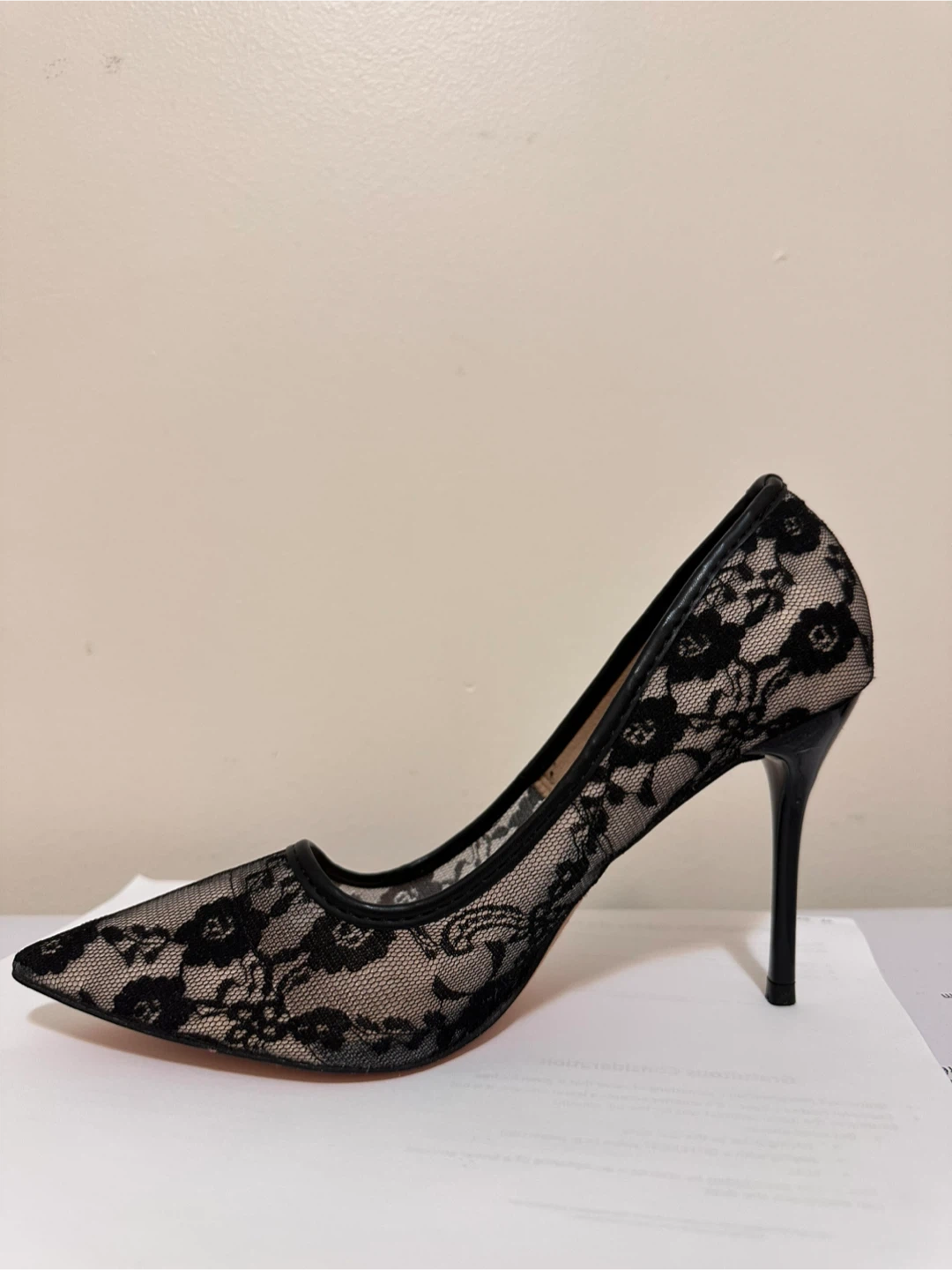 Black Lace Stiletto Heels Size 7.5