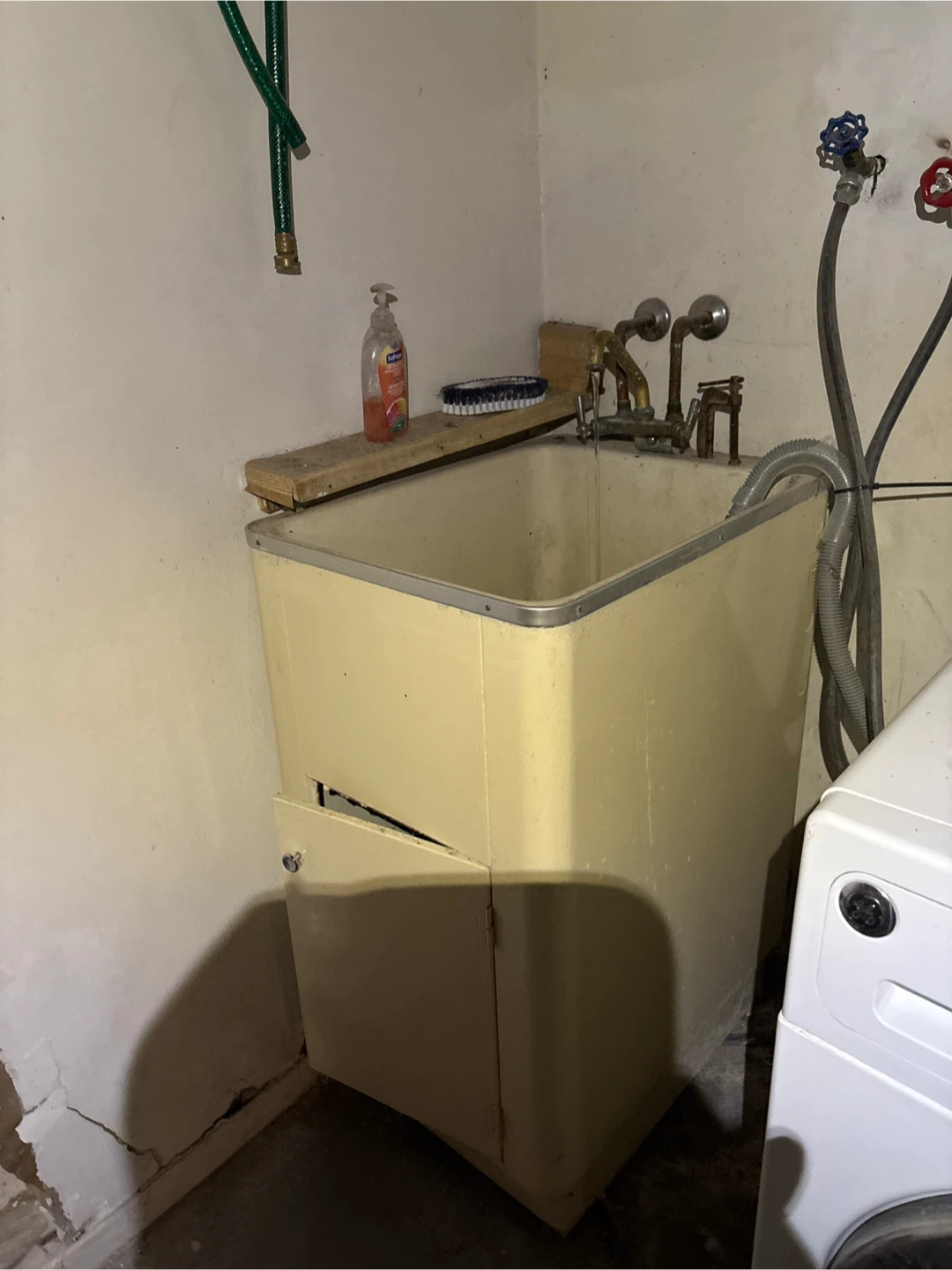 Vintage Enamel Utility Sink with  Brass Faucet