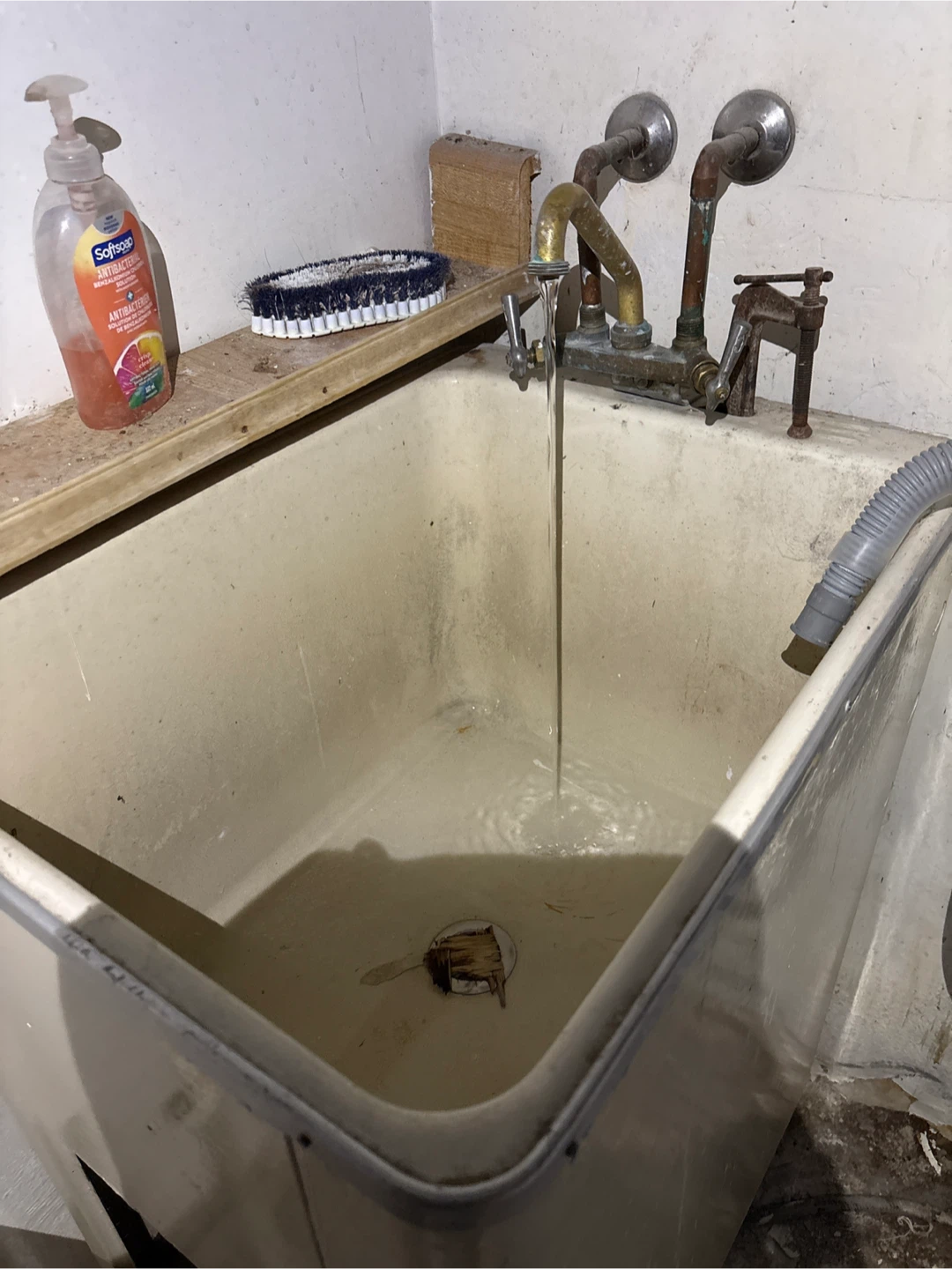Vintage Enamel Utility Sink with  Brass Faucet - photo 2