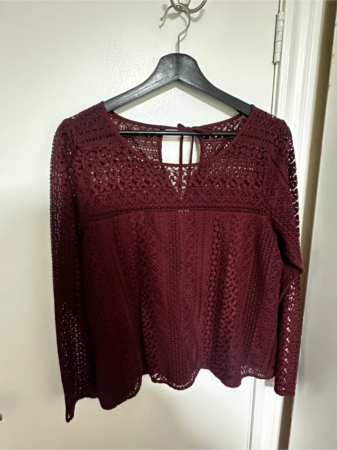 Hollister Burgundy Lace Long Sleeve Top - Size L