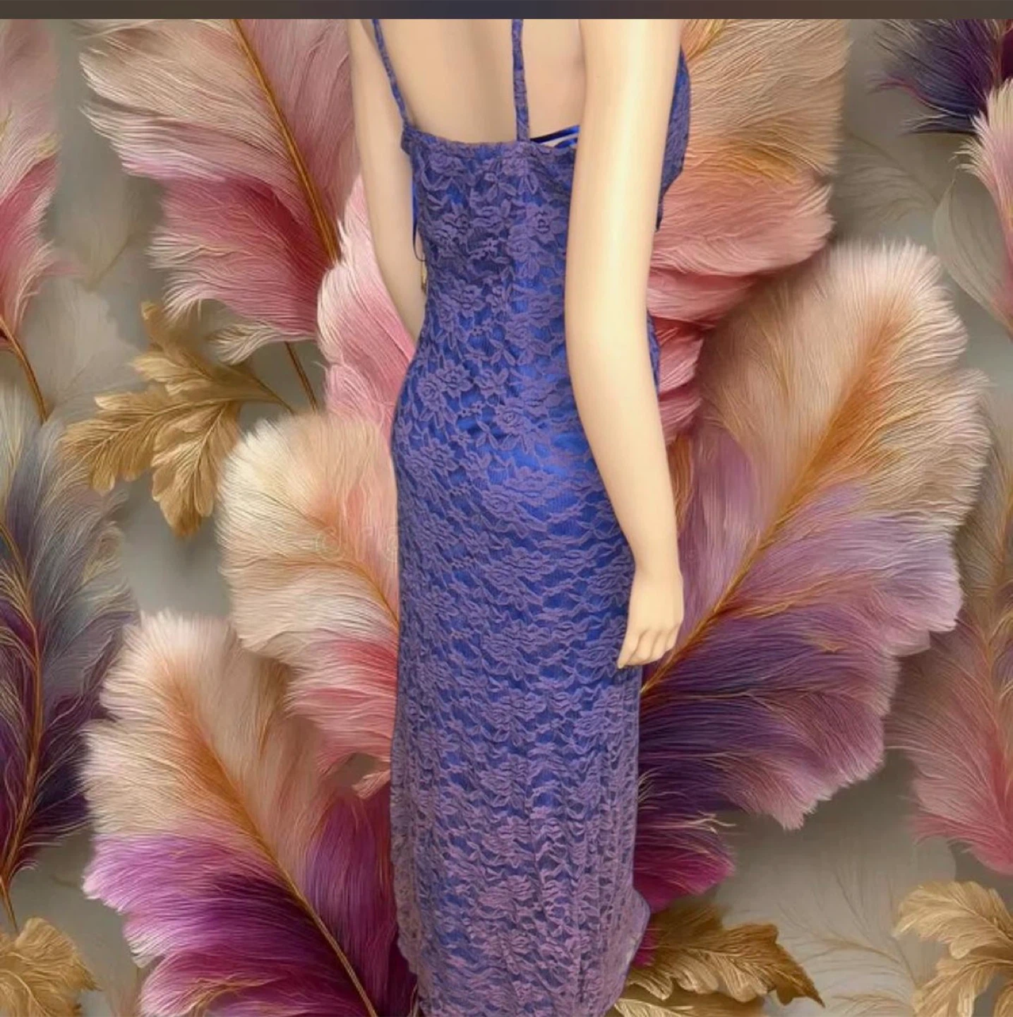Blue Lace Maxi Dress with Embellishments - photo 2