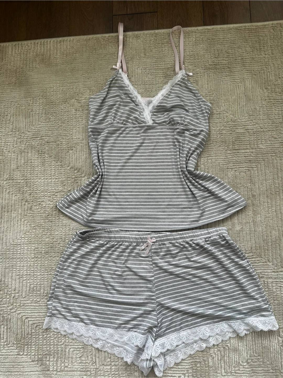 Grey Striped Pajama Set - Size M - photo 2