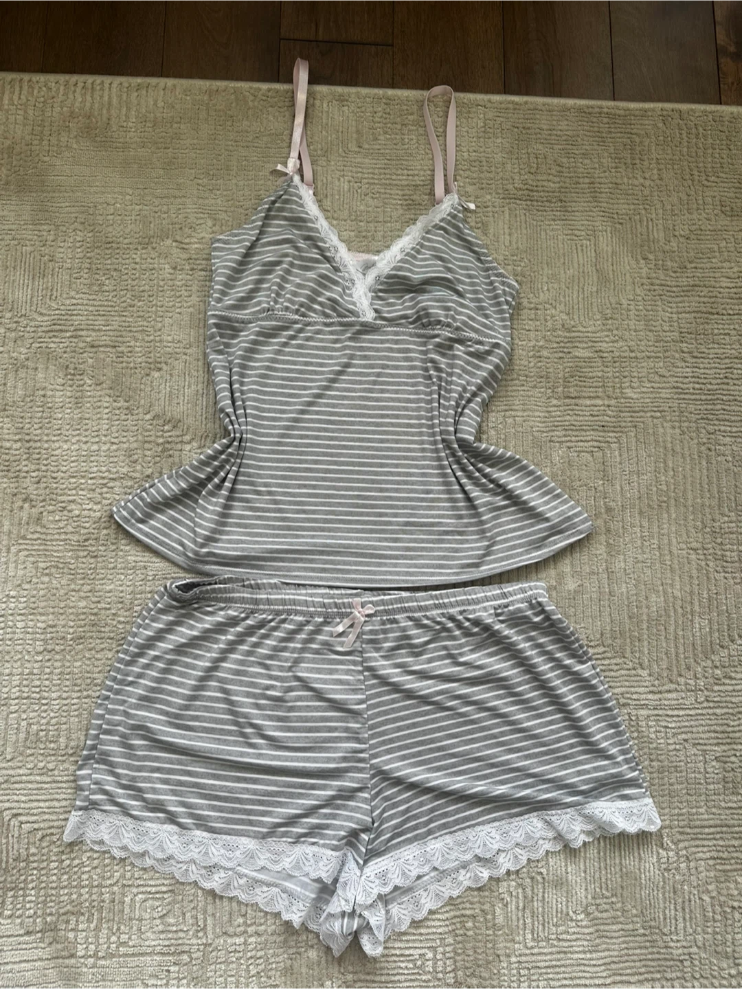 Grey Striped Pajama Set - Size M