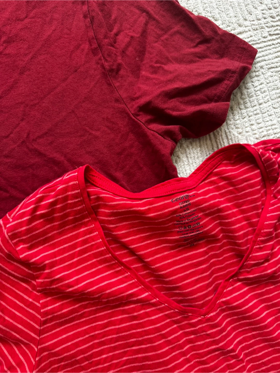 2 T-Shirts: Burgundy "37% Awake" & Red Striped - photo 2