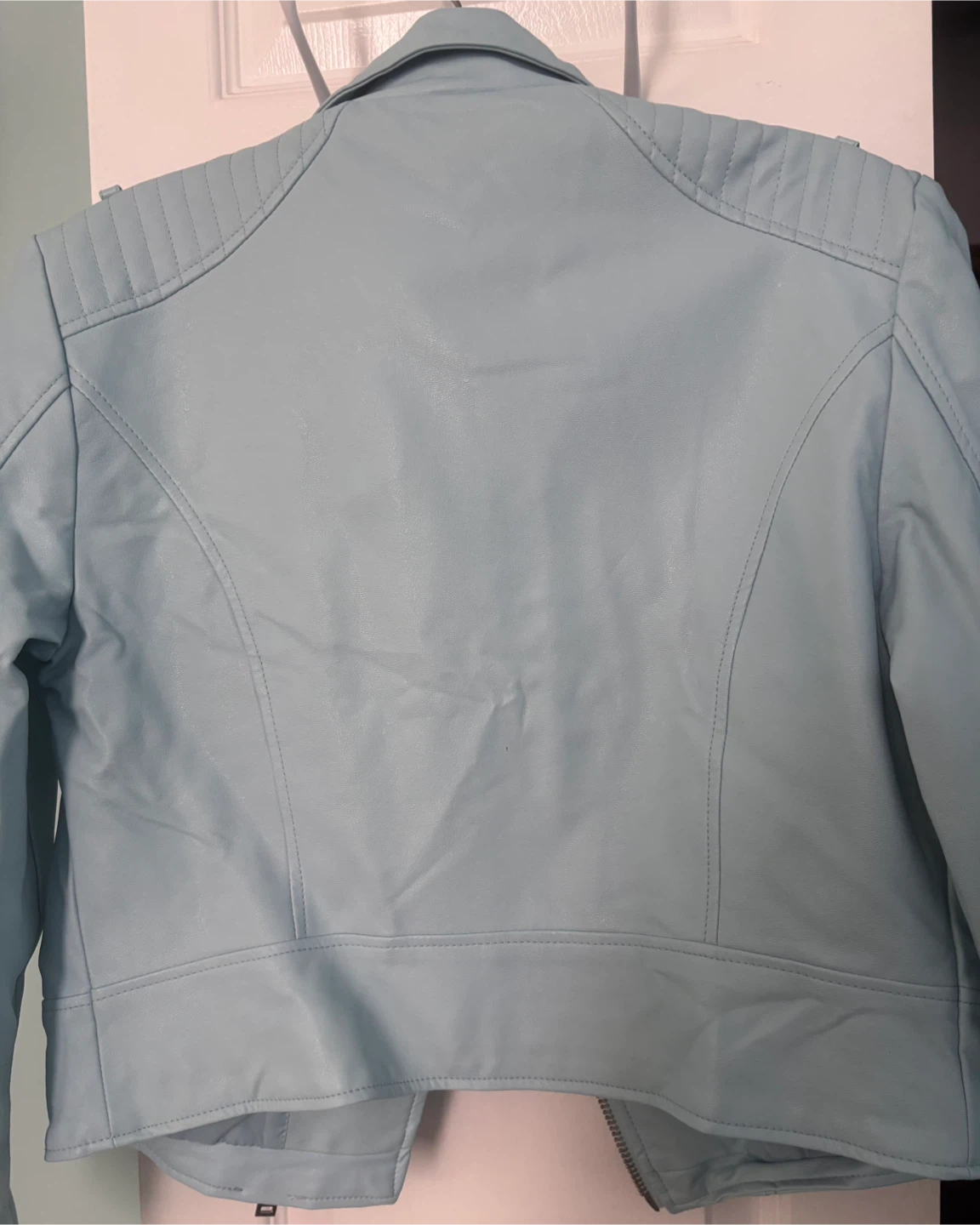 Light Blue Moto Leather Jacket - photo 3