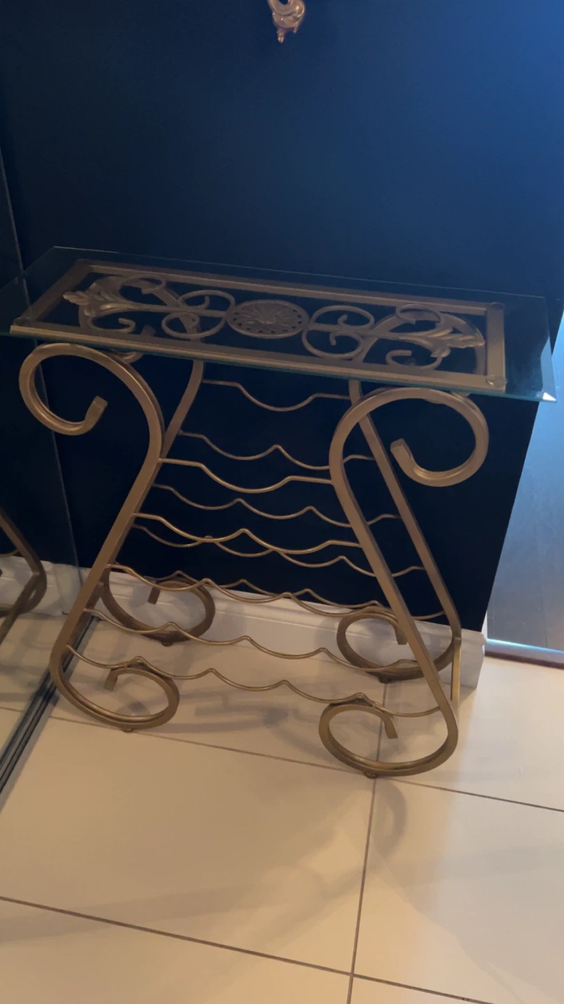 Gold Metal and Glass Console Table with Wine Rack - photo 2