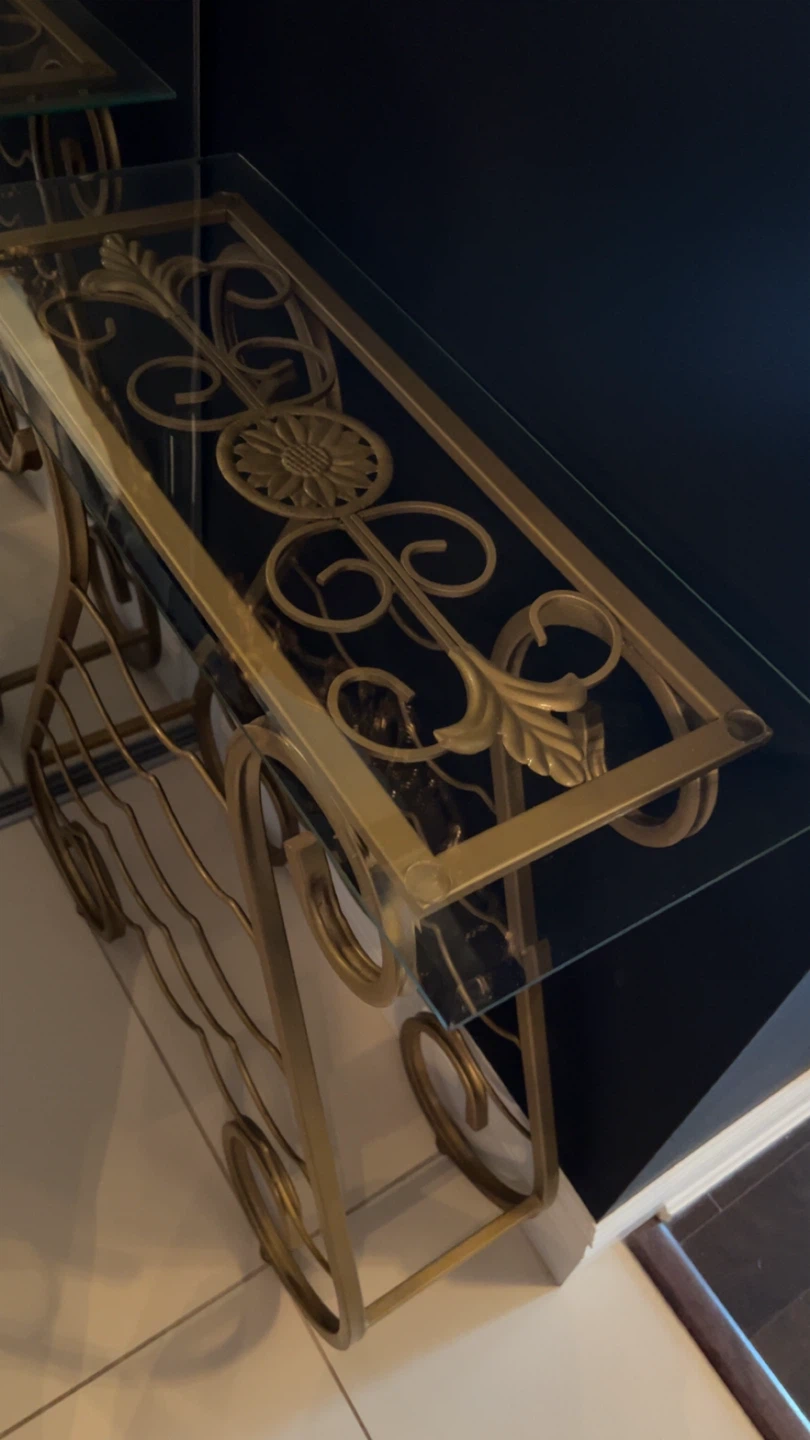 Gold Metal and Glass Console Table with Wine Rack - photo 3