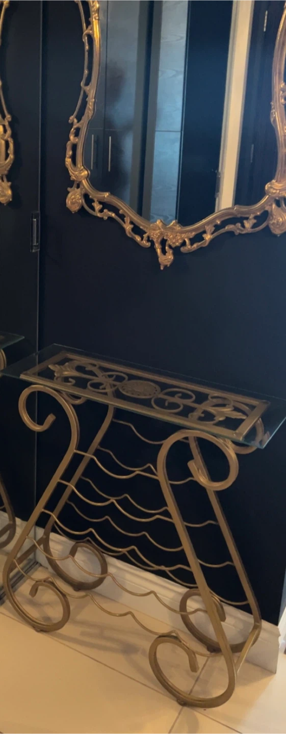 Gold Metal and Glass Console Table with Wine Rack - photo 4