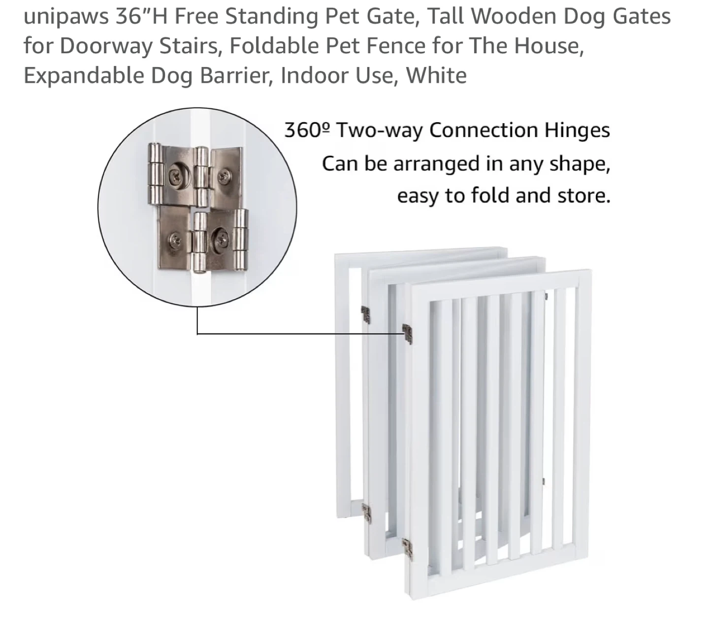 Unipaws 36" Expandable Wooden Pet Gate - White - photo 3