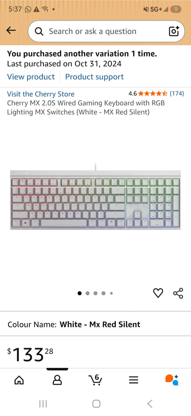Cherry MX 2.0S Wired Gaming Keyboard - White