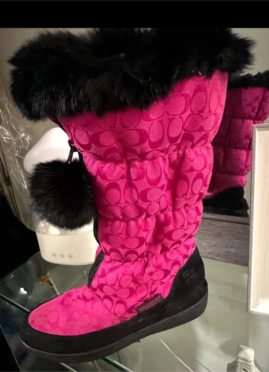 Coach Pink Monogram Winter Boots