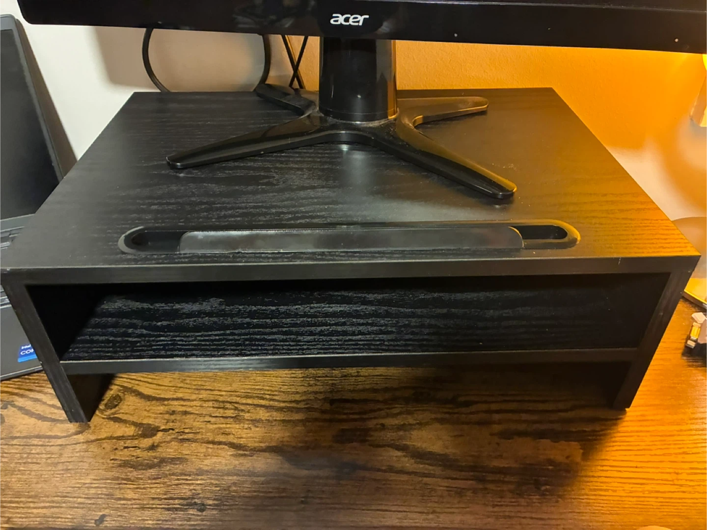 Black Monitor Stand with Storage Shelf