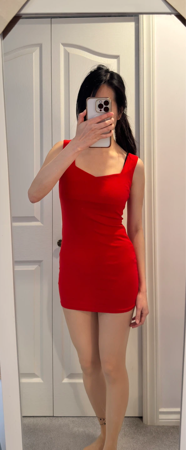 Red Sleeveless Square Neck Top dress from Korea