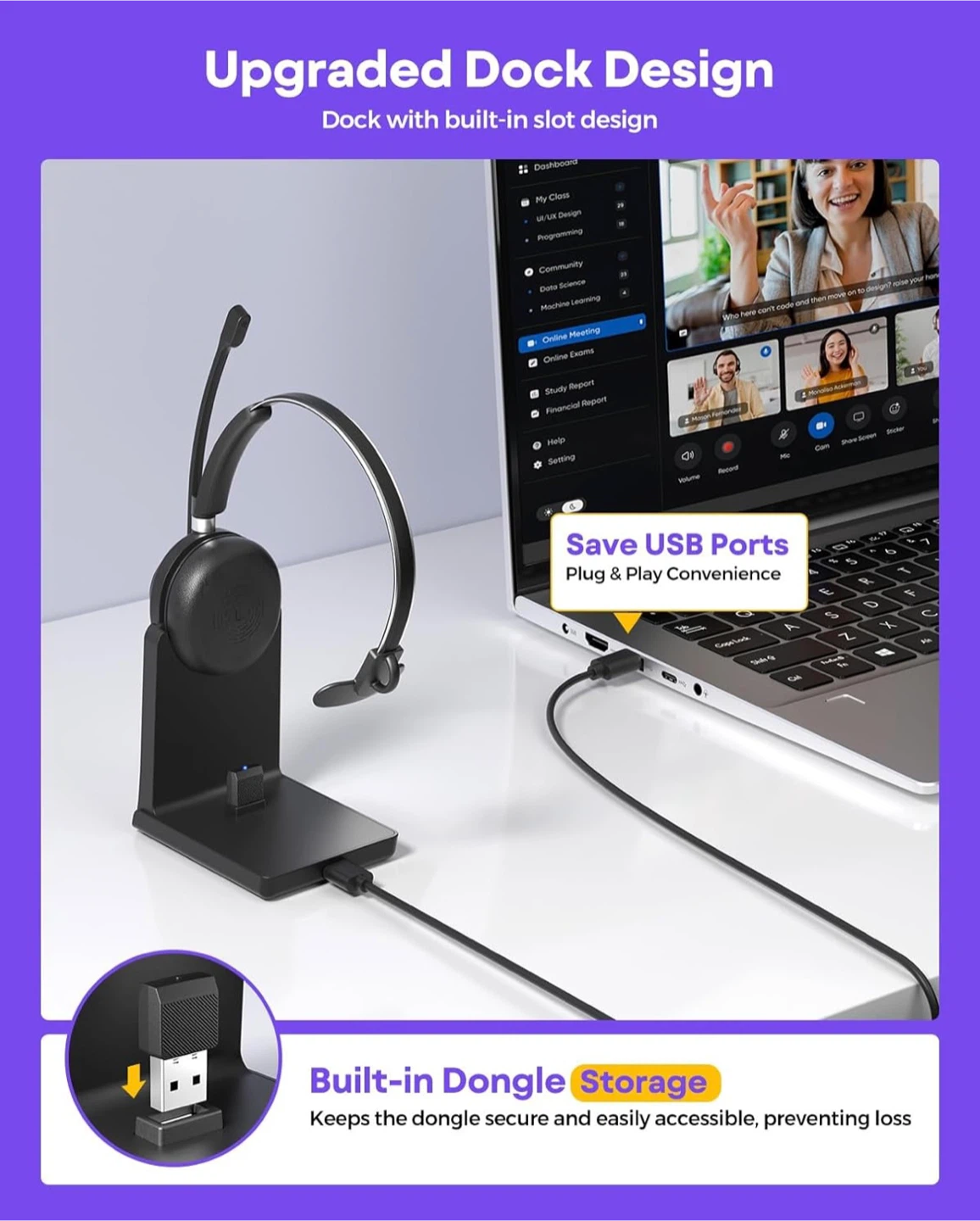 RownFusny RO3-P Bluetooth Computer Headset with Mic for Work - photo 4
