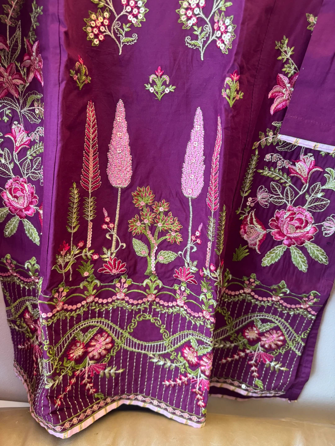 Embroidered Purple Kurti and Pants Set - photo 2