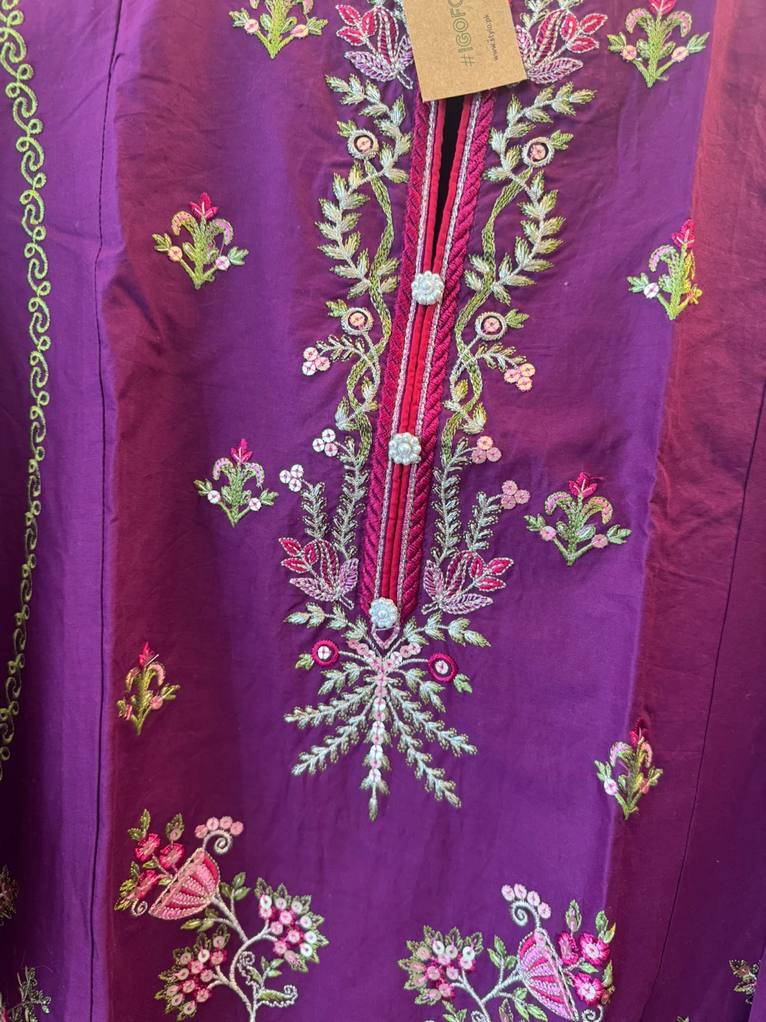Embroidered Purple Kurti and Pants Set - photo 3