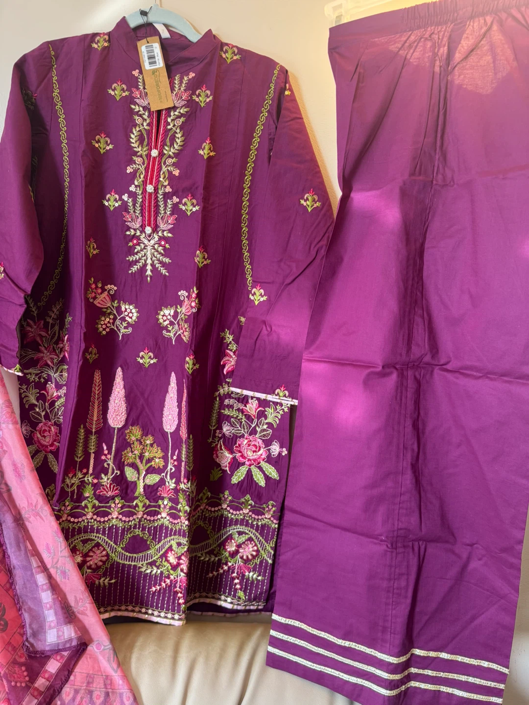 Embroidered Purple Kurti and Pants Set - photo 5